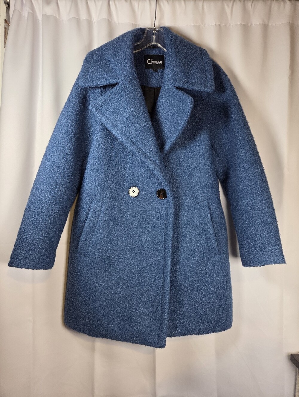 NEW Thread Collective Women's Faux Wool Boucle Blue Winter Coat Size M